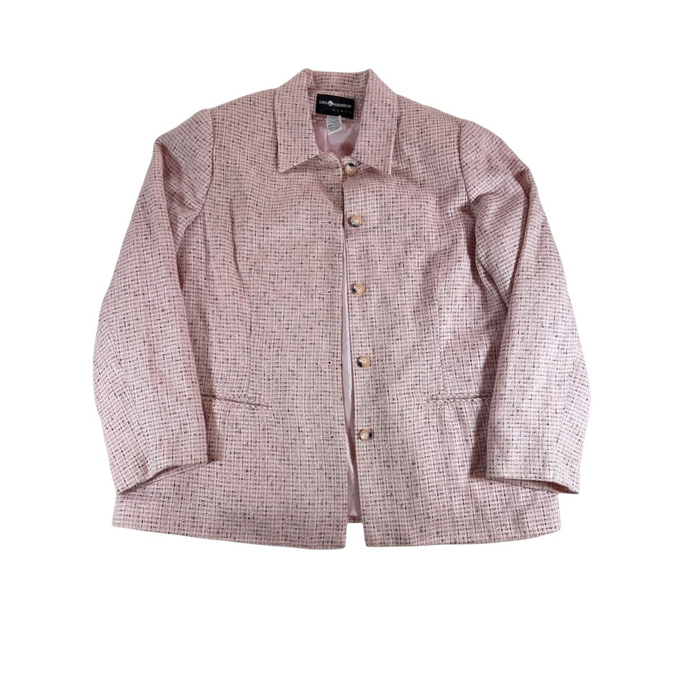 Sag Harbor Woman Pink Tweed Blazer Jacket Plus Size 16W H44072 Preppy Business